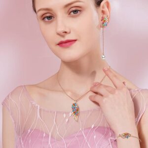 ジュエリーセット ネックレス ピアス ブレスレット スワロフスキー 羽根 フェザー ウイング カラフル パール Aurora&Oasis オーロラ＆オアシス