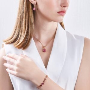 ジュエリーセット ネックレス ピアス ブレスレット スワロフスキー ピンク 薔薇 バラ ローズ ティアドロップ リーフ Aurora&Oasis オーロラ＆オアシス