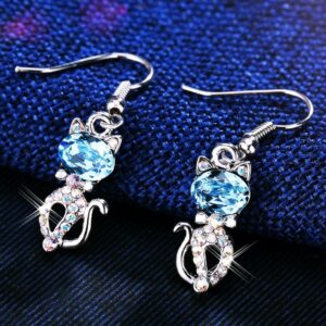 ピアス スワロフスキー キャット 猫 ねこ アクアマリン フック Aurora&Oasis オーロラ&オアシス