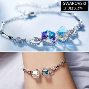 ブレスレット スワロフスキー キューブ 涼しげ 夏コーデ おすすめ Aurora&Oasis オーロラ＆オアシス