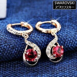 ピアス スワロフスキー ピンク ローズ レッド スナップ ワンタッチ Aurora&Oasis オーロラ＆オアシス