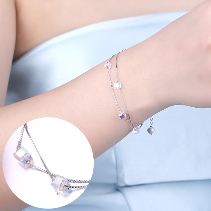 ブレスレット スワロフスキー キューブ オーロラ 小さめ Aurora&Oasis オーロラ&オアシス