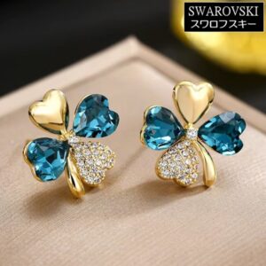ピアス スワロフスキー クローバー ブルー グリーン 四つ葉のクローバー スタッド Aurora&Oasis オーロラ&オアシス