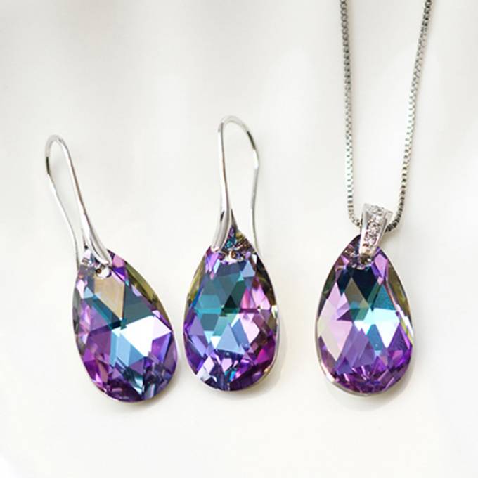 ジュエリーセット ネックレス ピアス スワロフスキー ドロップ しずく 滴 Aurora&Oasis オーロラ&オアシス
