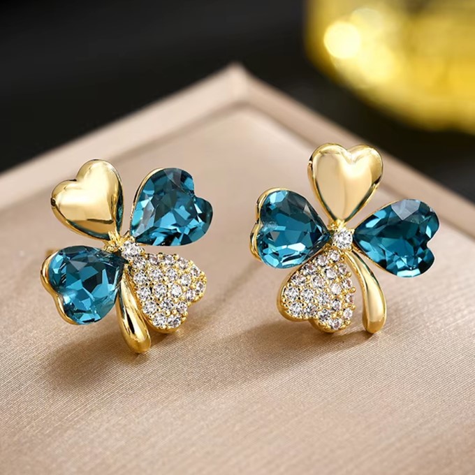 ピアス スワロフスキー クローバー ブルー グリーン 四つ葉のクローバー スタッド Aurora&Oasis オーロラ&オアシス