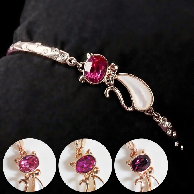 ブレスレット レディース スワロフスキー キャット ピンク パープル アメジスト Aurora&Oasis オーロラ＆オアシス